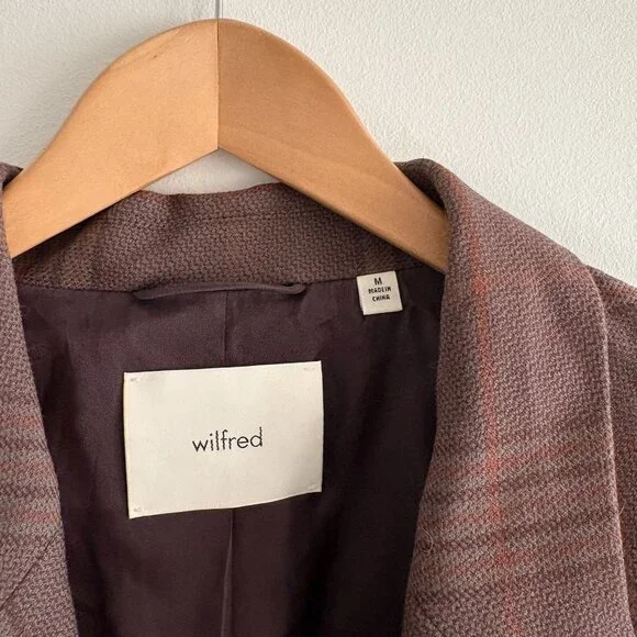 Aritzia Wilfred Generation Blazer Brown Plaid Twill Single Breasted Medium - Picture 7 of 8